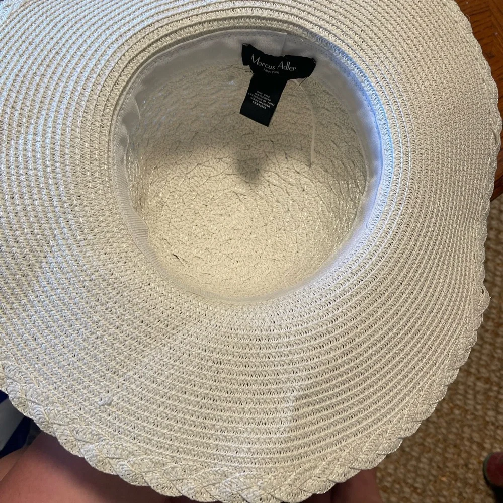 Marcus Adler White Packable Floppy Sun Hat Beach Scarf Trim Wide Brim One Size